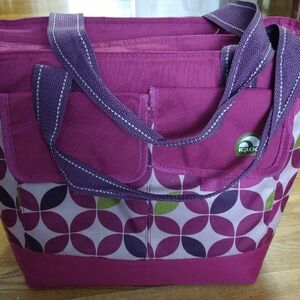 Igloo Purple Plum Patterned Tote with Green Accents